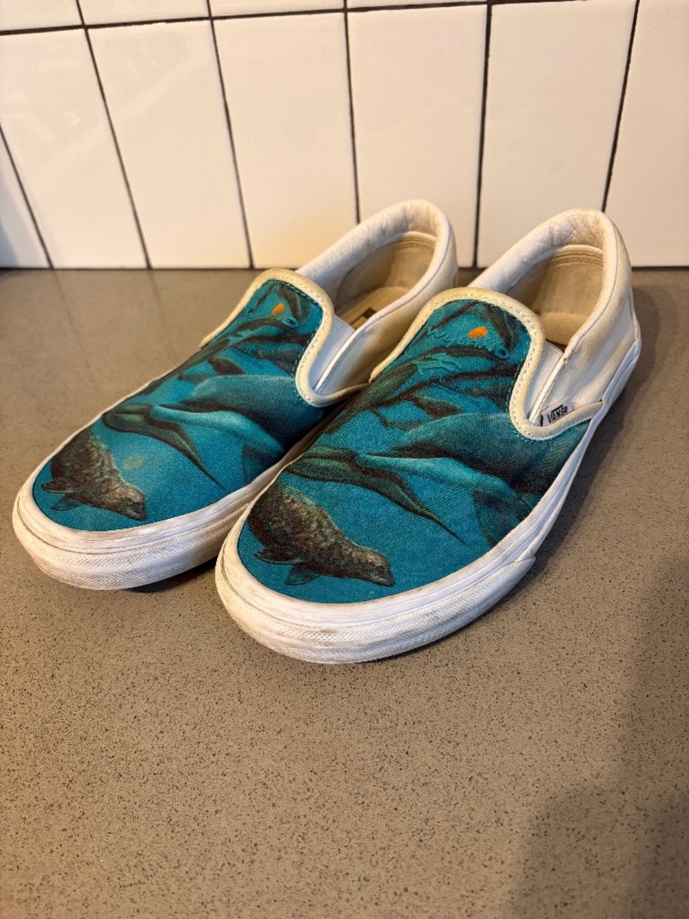Limited edition Vans x Wayland dolphin slip ons - size 6.5m /8w